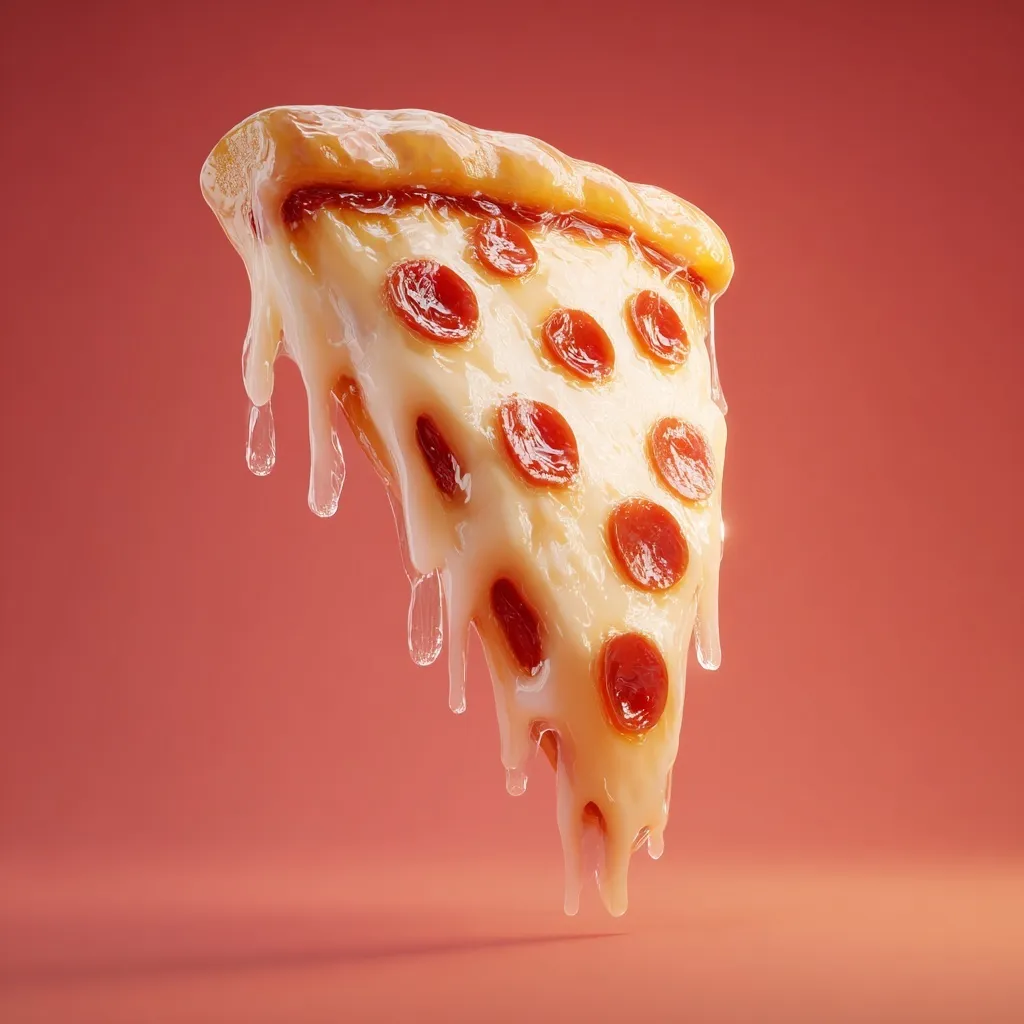 A 3D rendered cold pizza slice icon with frozen icicles dripping, isolated on a clean background.