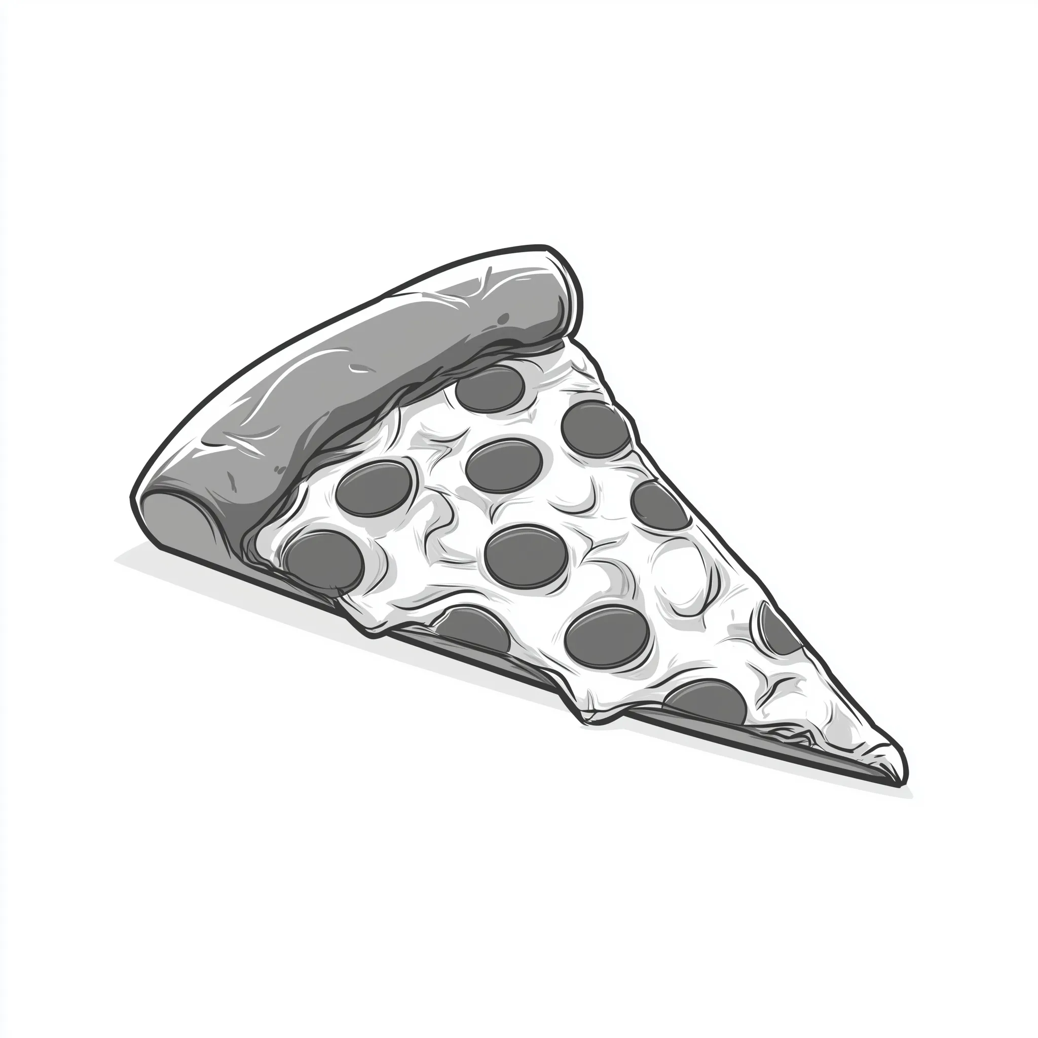 A simple greyscale vector illustration of a pan pizza slice on a clean white background.