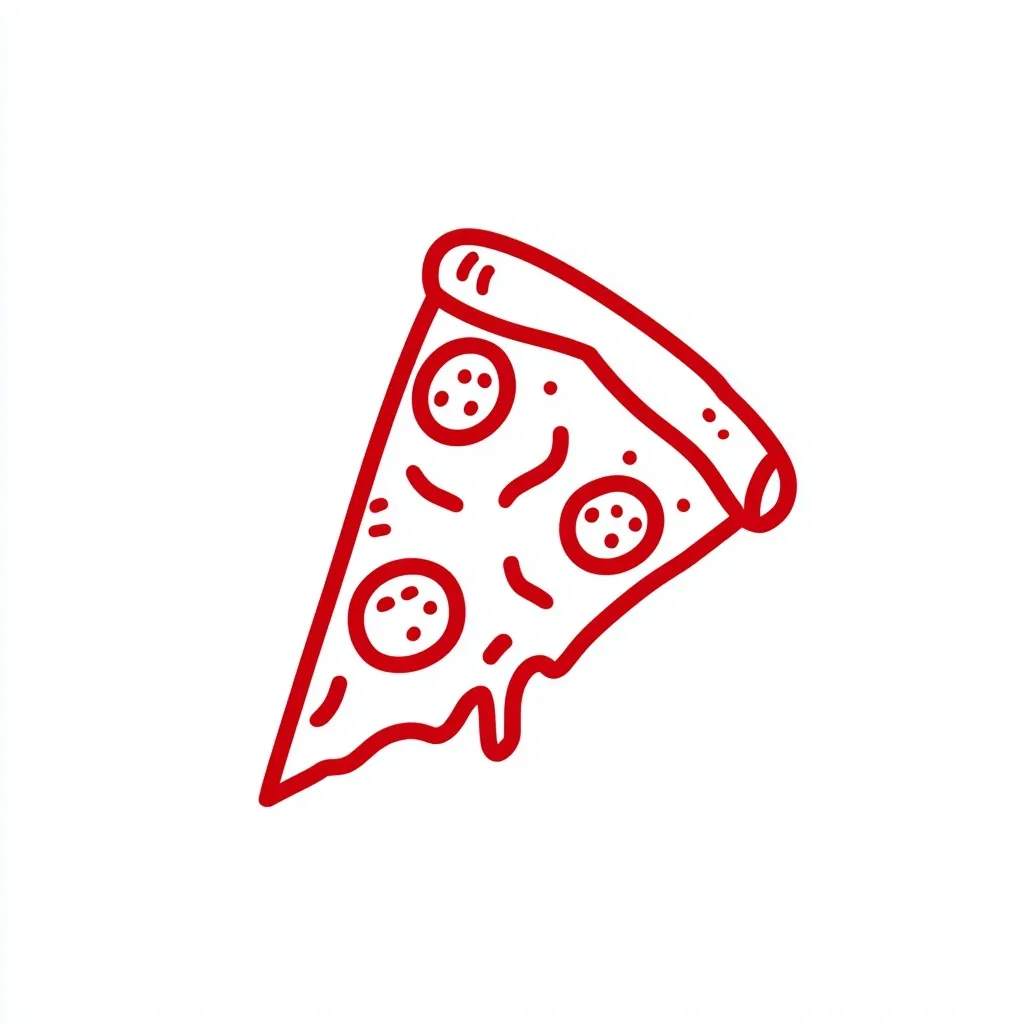 A simple red line art icon of a single pizza slice on a clean background, perfect for food social media designs.
