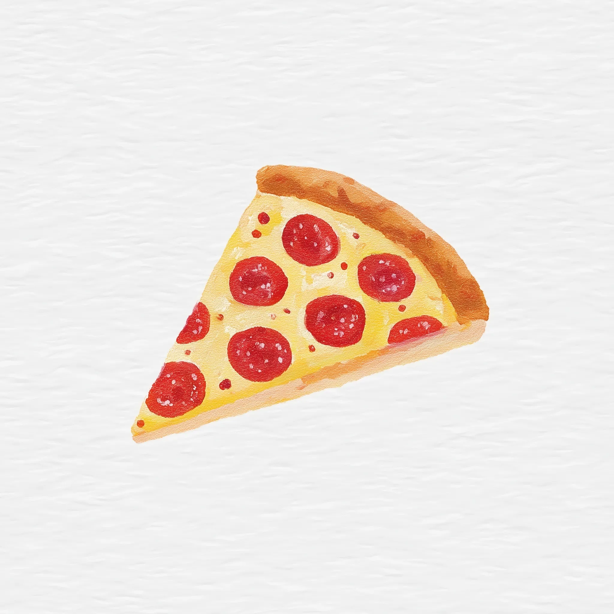 A preppy gouache illustration of a delicious pepperoni pizza slice isolated on a clean white background.