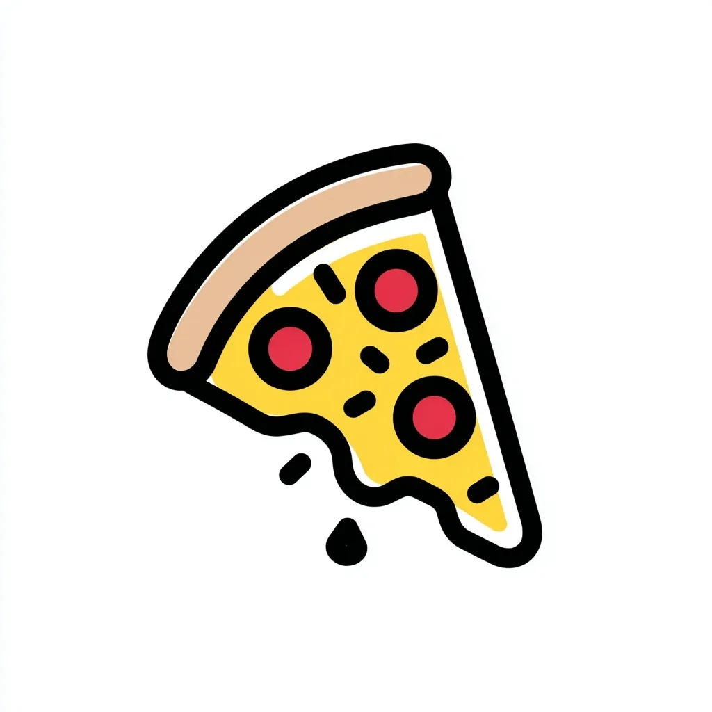 A simple, flat vector icon of a delicious pepperoni pizza slice isolated on a white background.