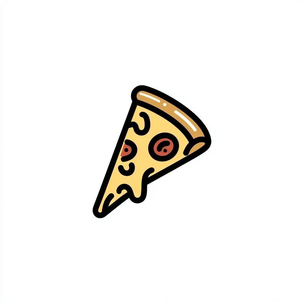 Minimalist pizza slice vector icon on a plain white background, designed in a simple iOS app style.