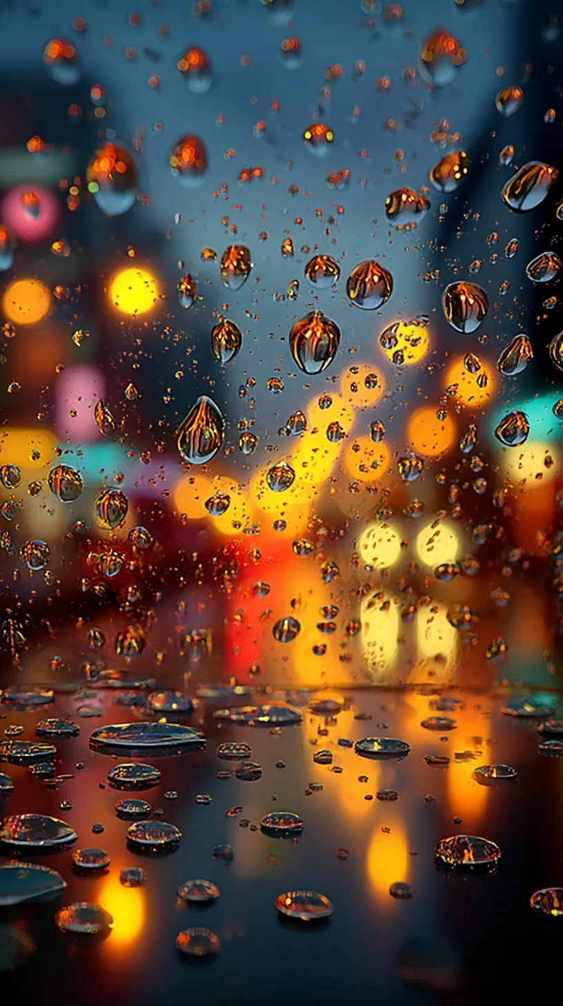 Realistic raindrops on a glass window pane with soft natural lighting and a blurred background.