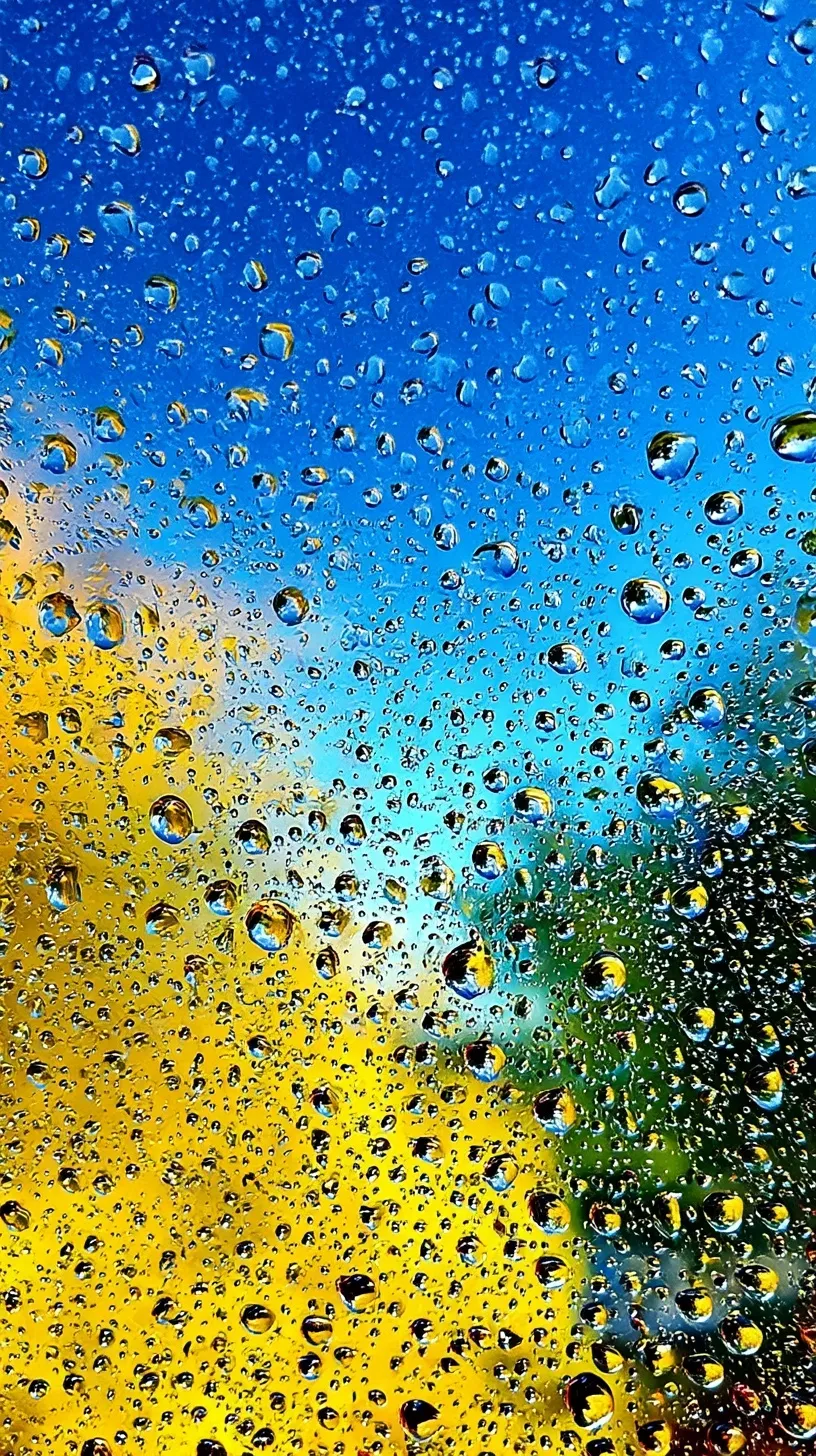 Raindrops on a glass window pane after a storm, symbolizing nature’s renewal, growth, and peaceful recovery.