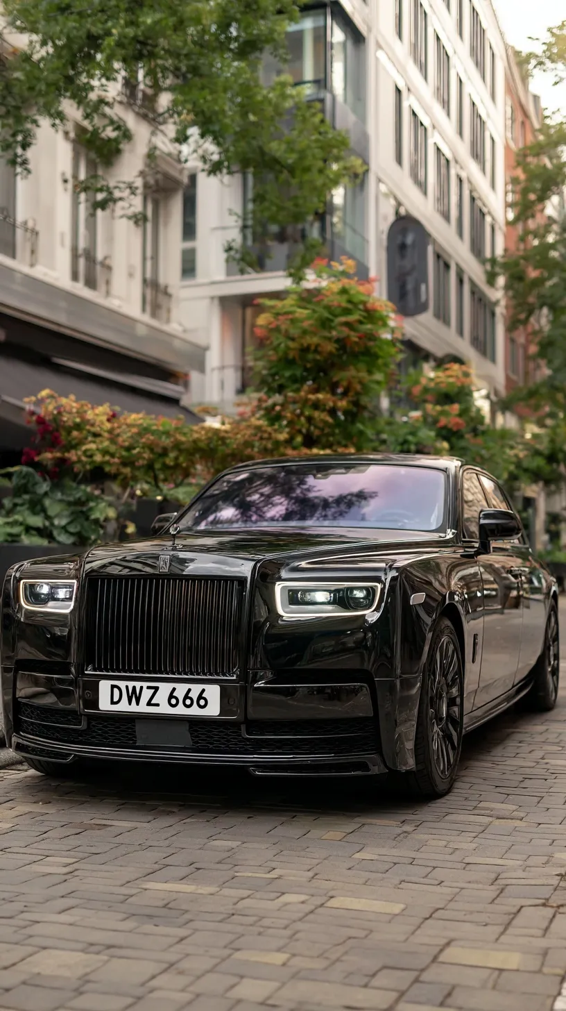 Sleek black 2025 Rolls-Royce Phantom luxury car with DWZ 666 license plate, high-resolution automotive wallpaper.