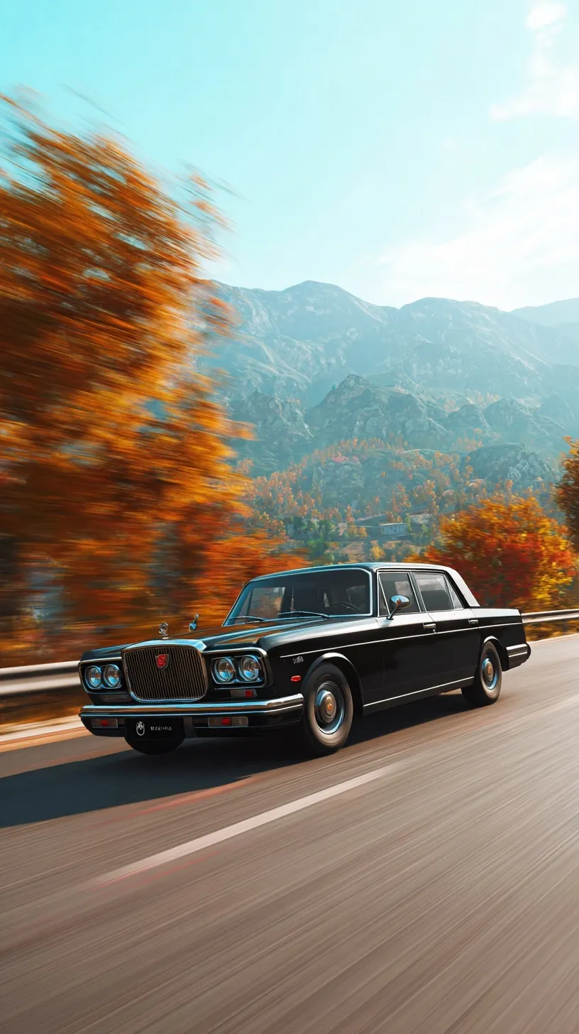 Black Red Flag CA770 sedan driving on a scenic mountain road, capturing a luxurious and realistic automotive style.