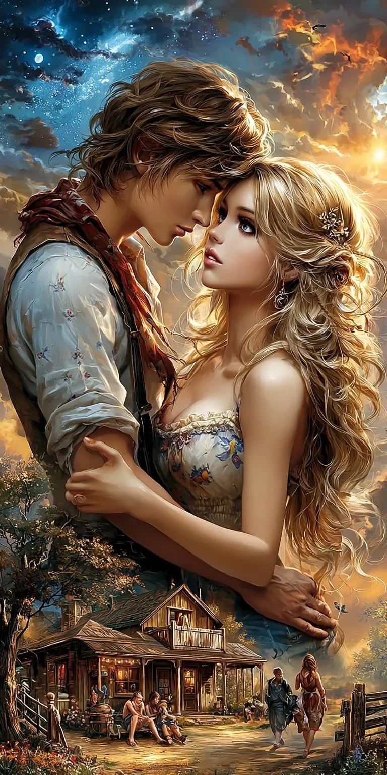 A romantic couple’s timeless love story depicted from first meeting to old age in a warm, cinematic golden hour scene.