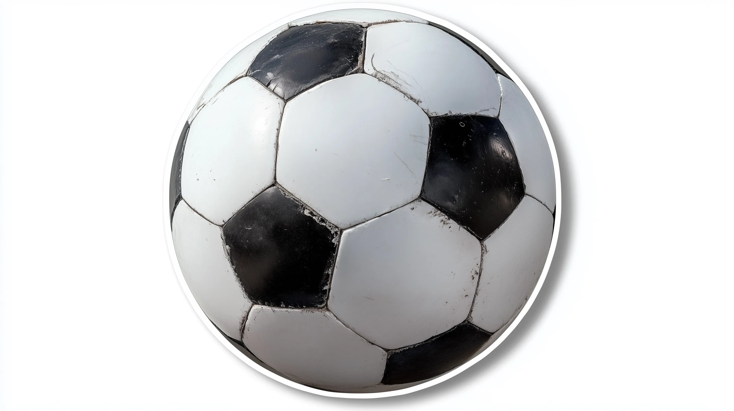 A soccer ball sticker with a white border isolated on a plain background.