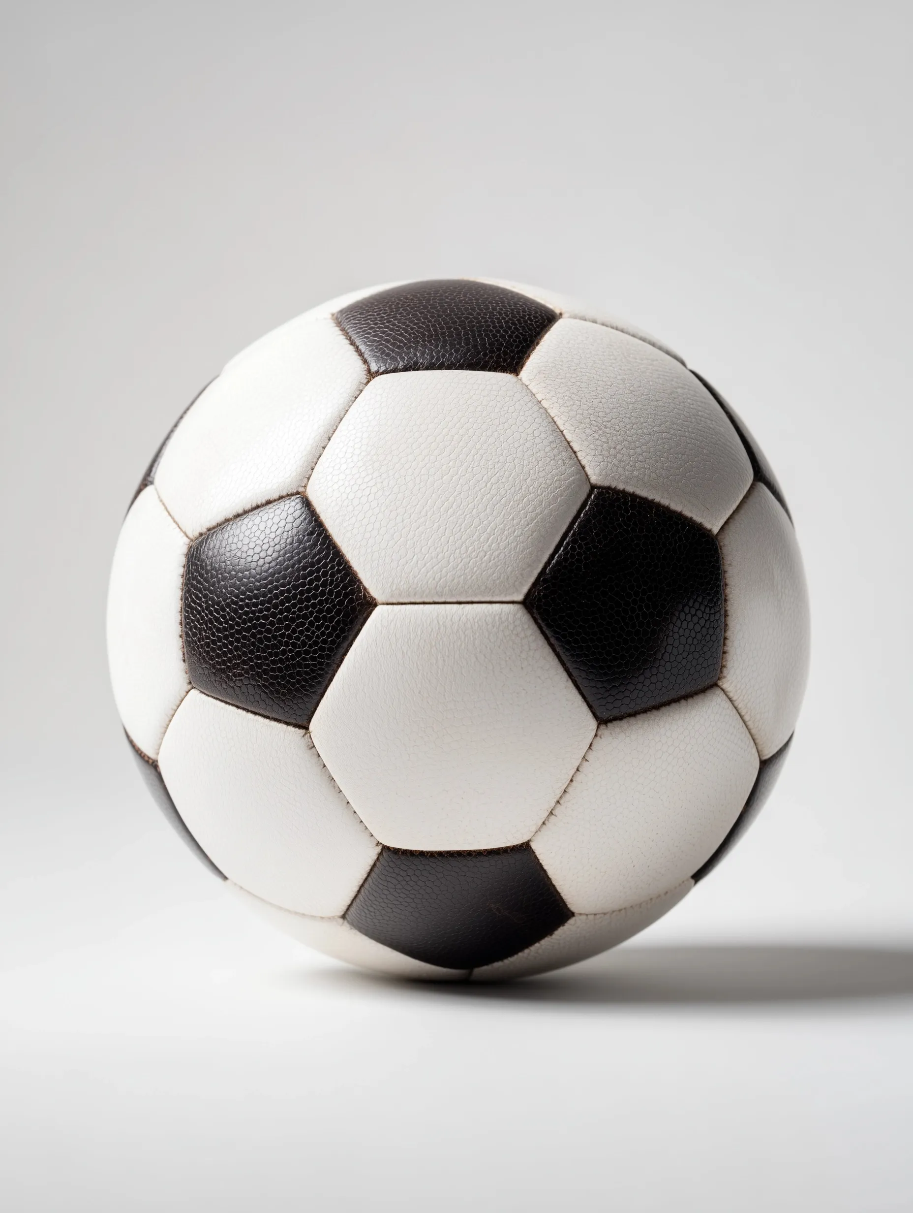A classic professional soccer ball isolated on a clean white studio background with bright lighting.