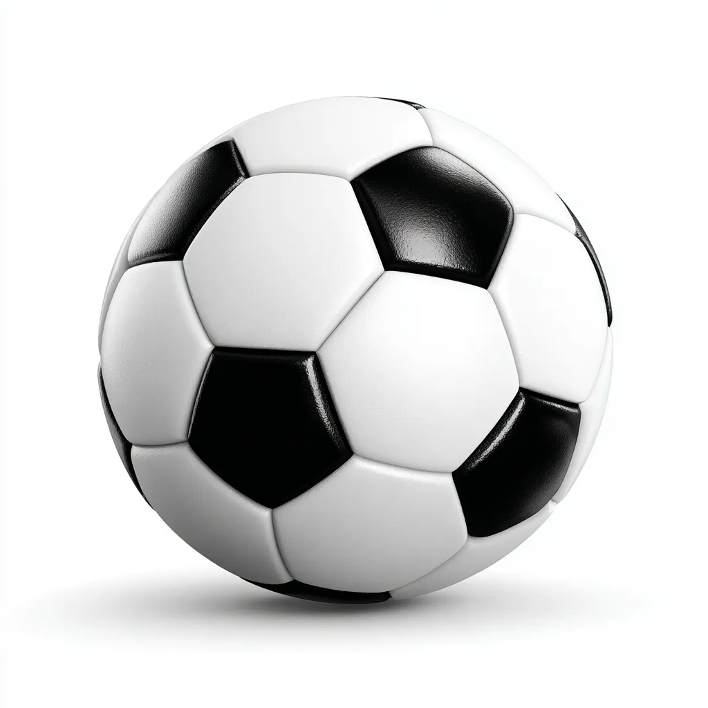 A high-resolution, cartoon-style black and white soccer ball isolated on a clean white background.