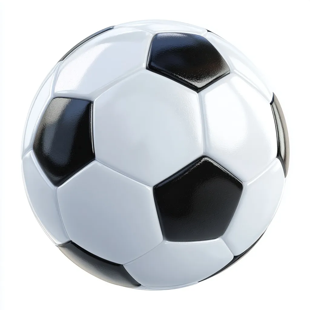A 3D rendered cartoon soccer ball with a glossy finish isolated on a clean white background.