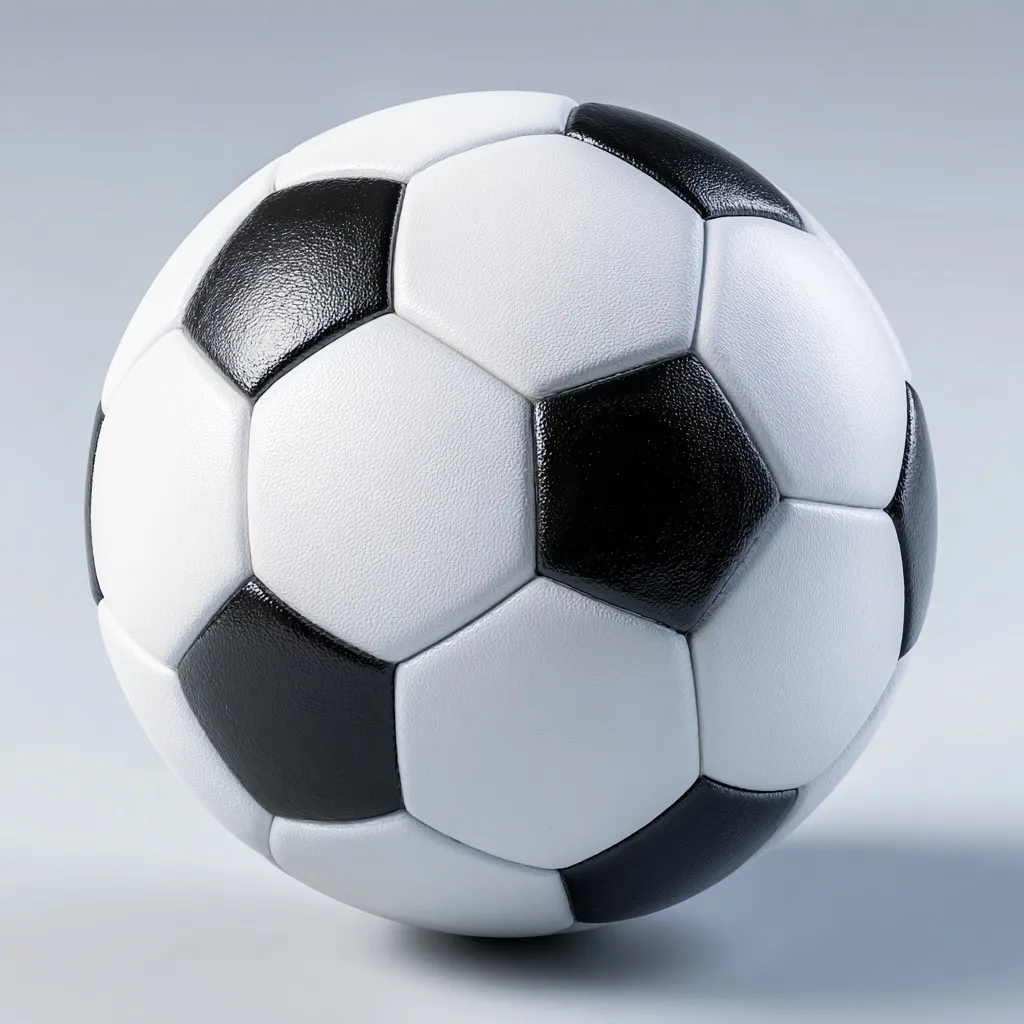 A 3D rendered soccer ball isolated on a white background with a sharp, professional isometric view.