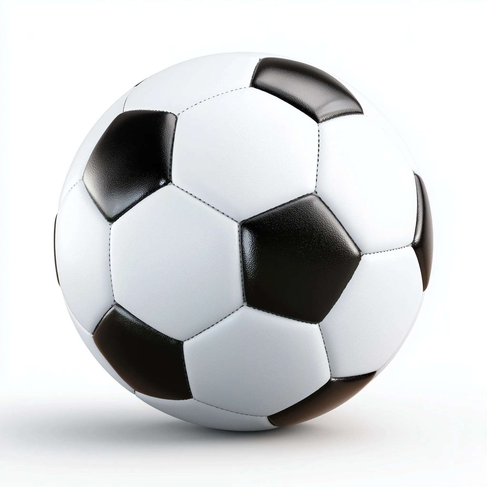 A realistic 3D soccer ball isolated on a clean white background with sharp, professional lighting.