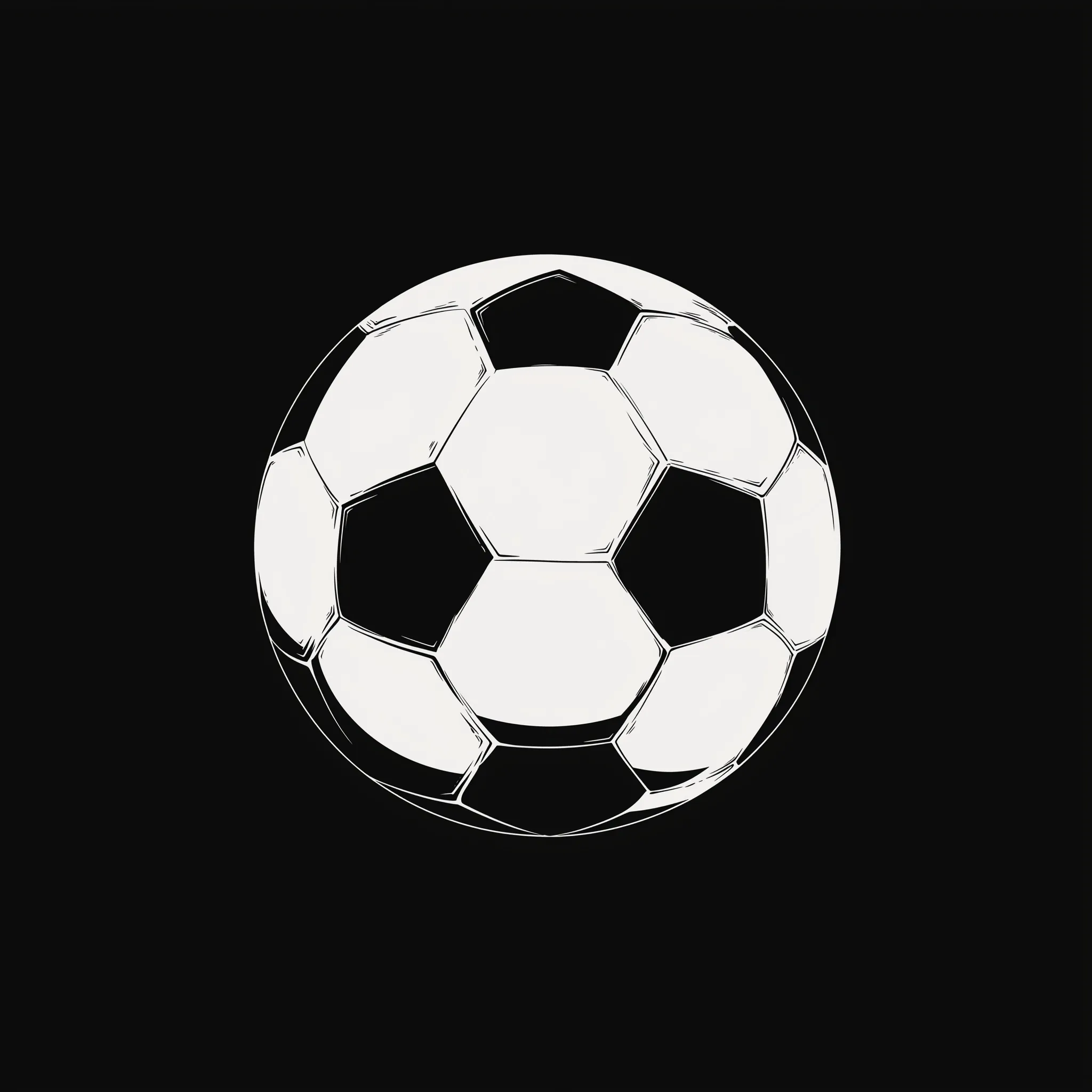 Minimalist black and white streetwear soccer ball vector illustration with clean outlines on a white background.