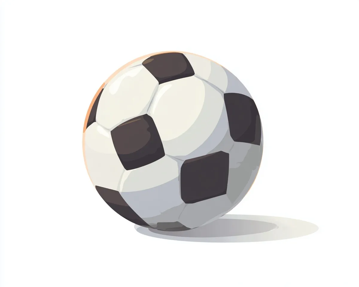 A minimalist 2D flat vector soccer ball illustration with bold outlines and clean shading on a white background.