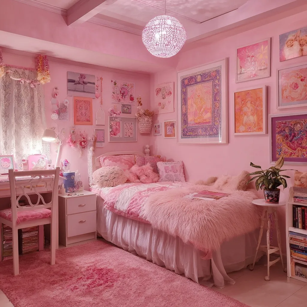 Soft girl aesthetic pink bedroom makeover for an 11-year-old girl featuring cute kitty-themed room decor.