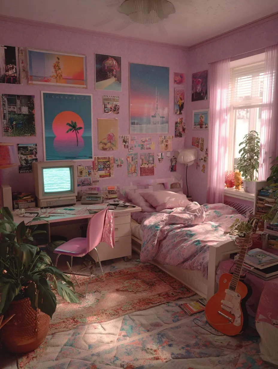 A cozy soft girl aesthetic pink bedroom makeover transforming a vintage 80s teenage room into a trendy pastel space.