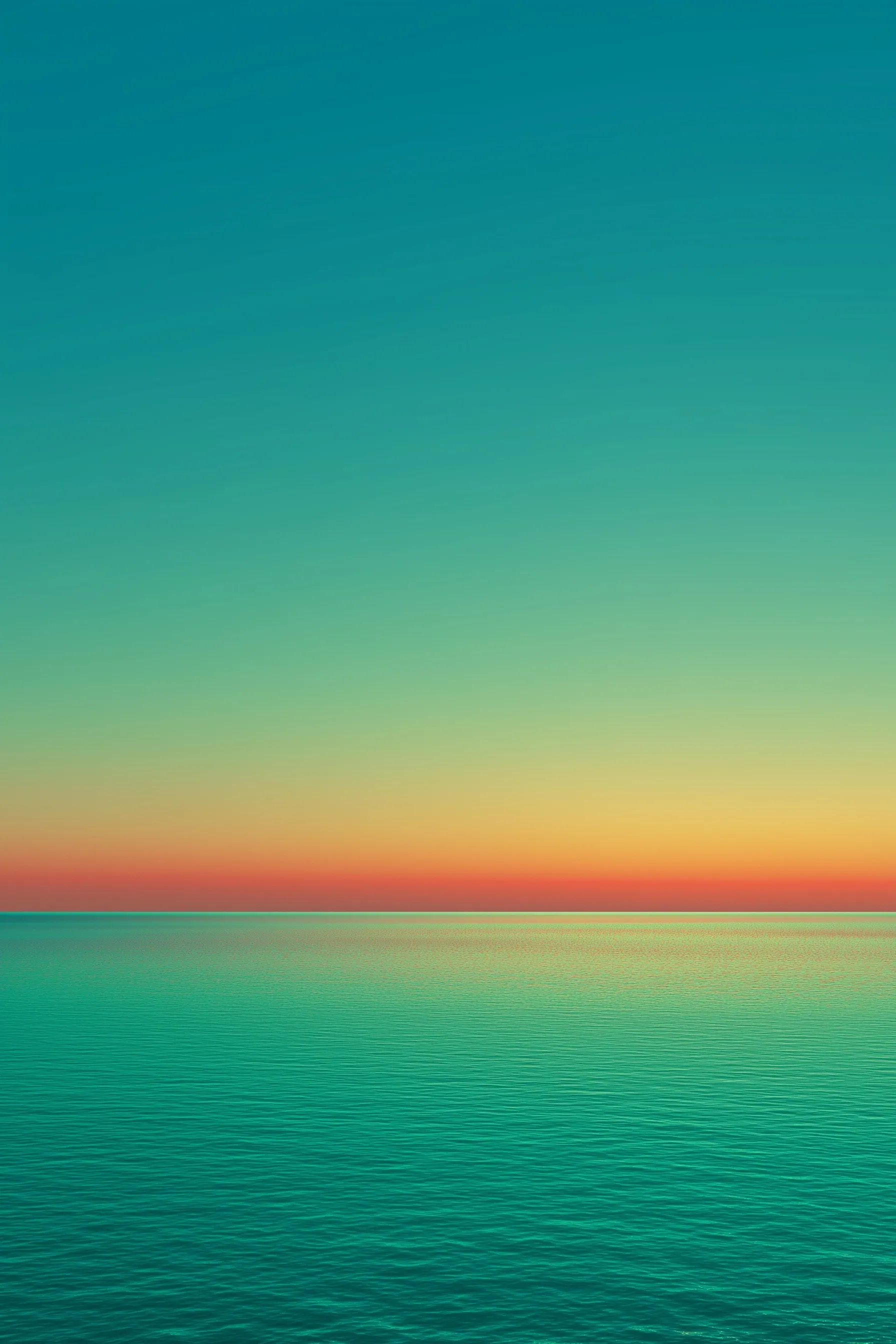 Minimalist sunset over a calm emerald sea with smooth gradient sky, perfect for a serene summer wallpaper.