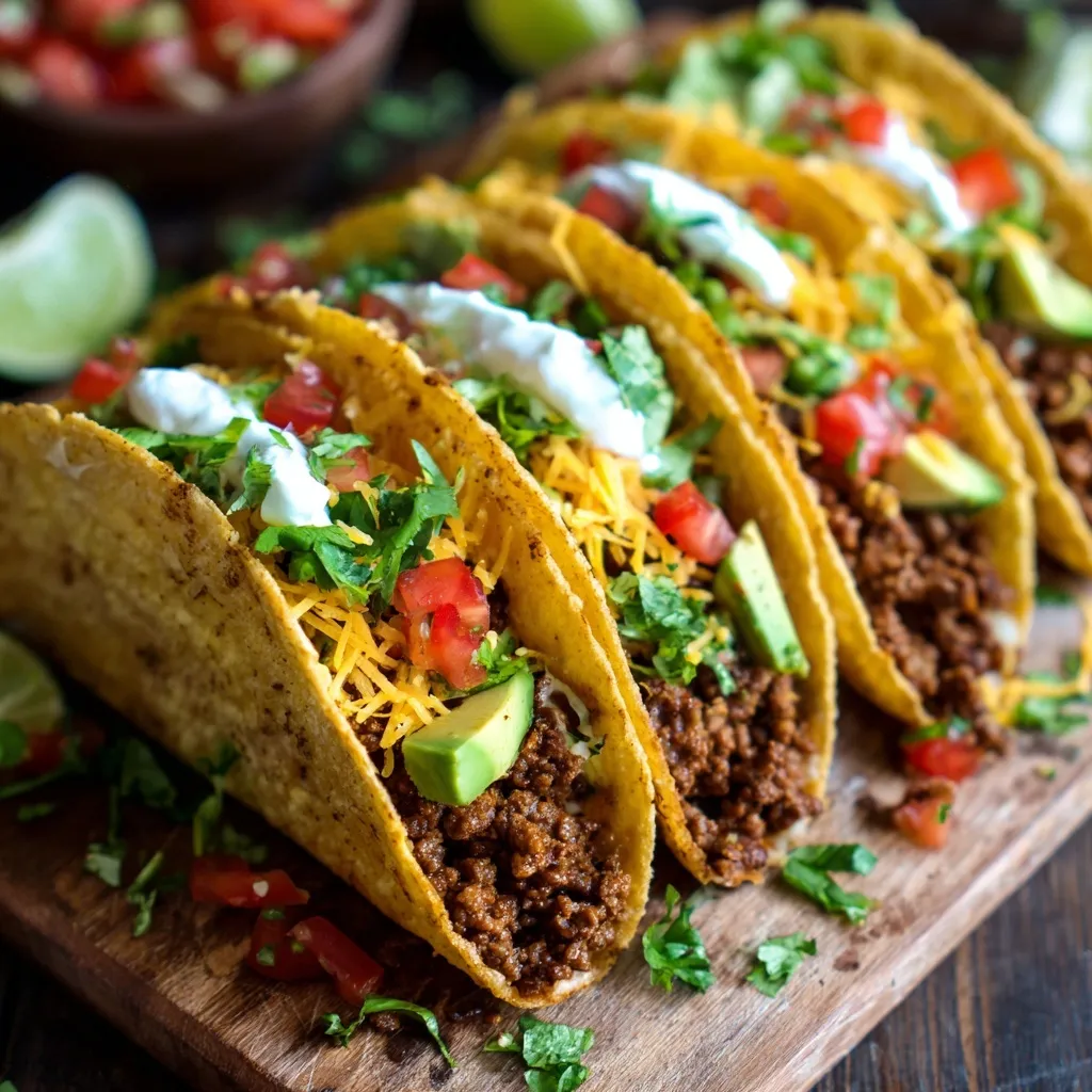 A delicious ground beef taco served in a crunchy corn shell topped with fresh lettuce, cheese, and salsa.