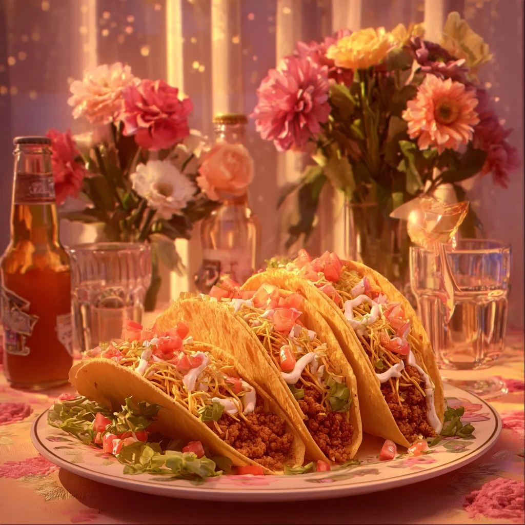 A festive anniversary celebration featuring delicious gourmet tacos on a wooden table.