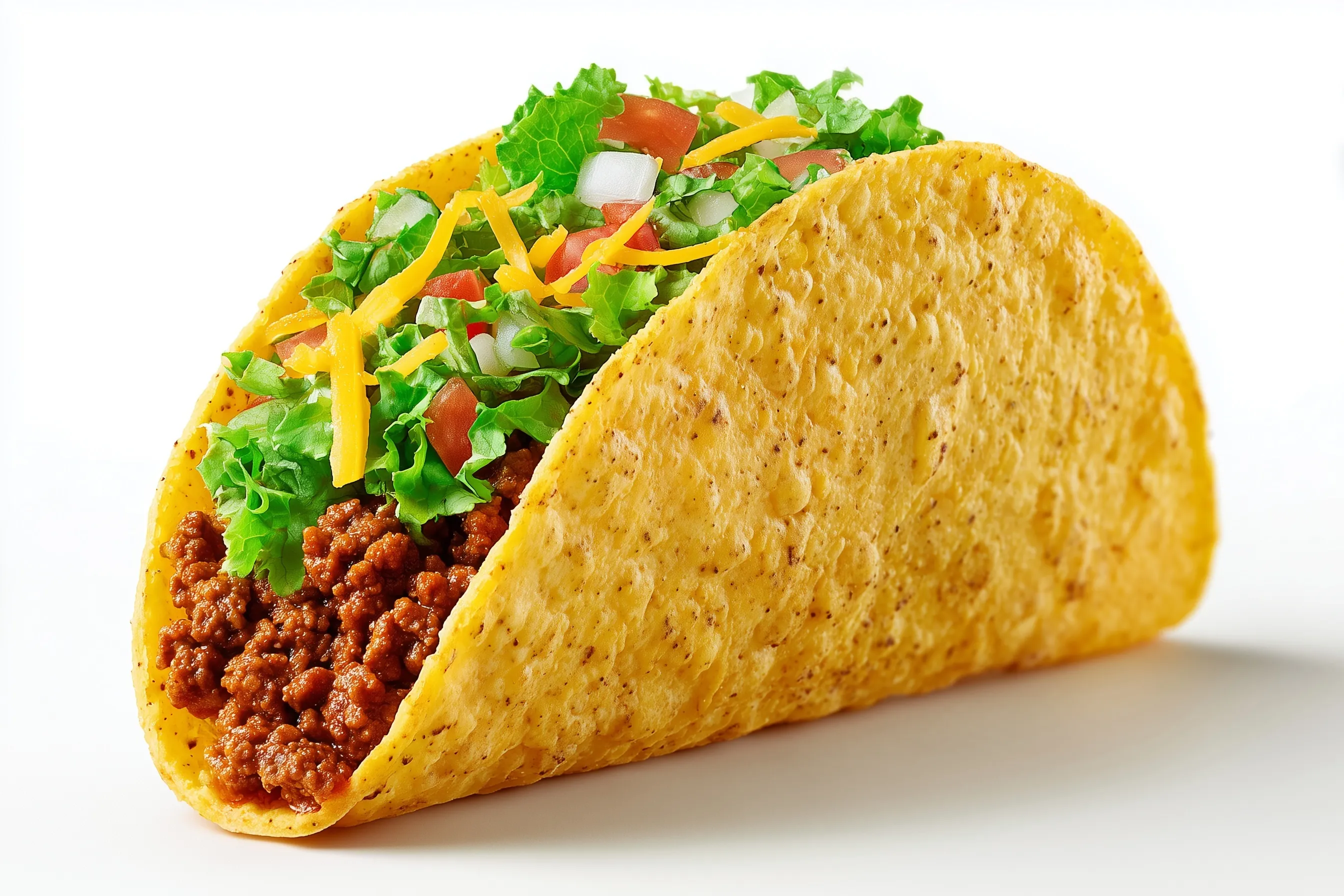 A 4k hyperrealistic photo of a fresh Mexican taco served on a clean white background.