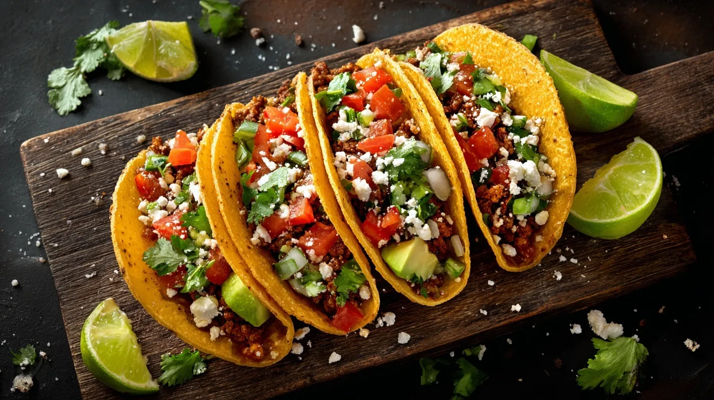 A delicious gourmet taco served on a rustic plate, perfect for restaurant marketing and food advertising.