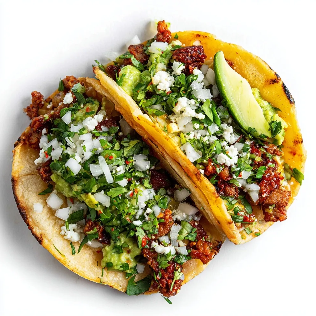 Two delicious street tacos served on corn tortillas isolated on a clean white background.