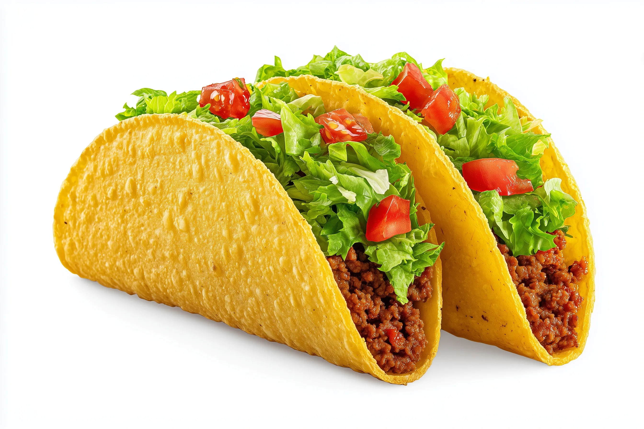 Delicious gourmet taco isolated on a white background with clean edges for professional design projects.
