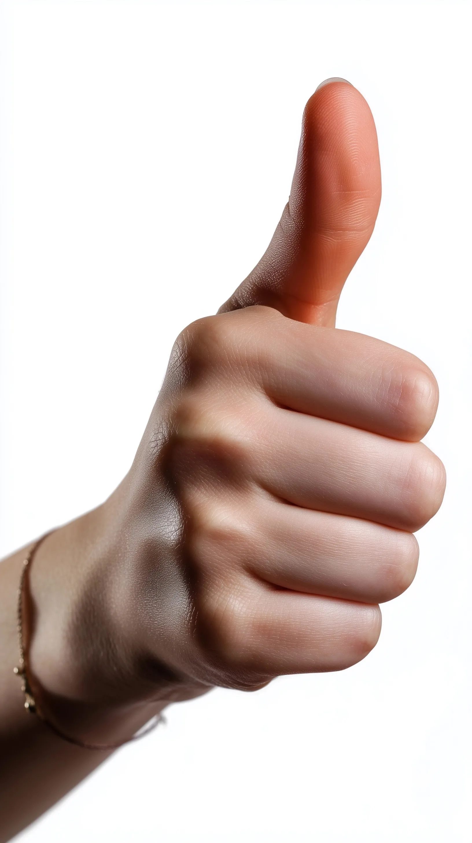 A 3D thumbs up gesture icon isolated on a pure white background, representing success, approval, or social media like.
