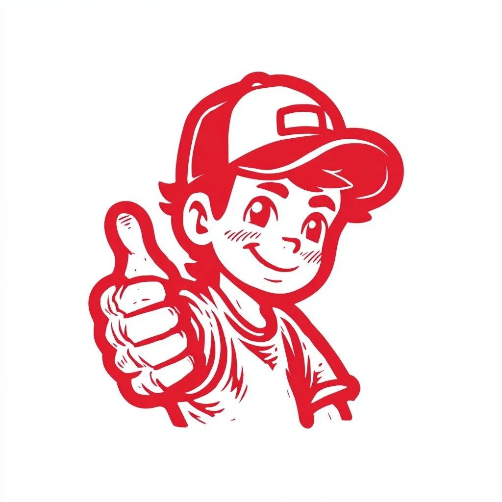 Monoline cartoon logo of a Filipino boy in a baseball hat giving a thumbs up with a bandaged finger.