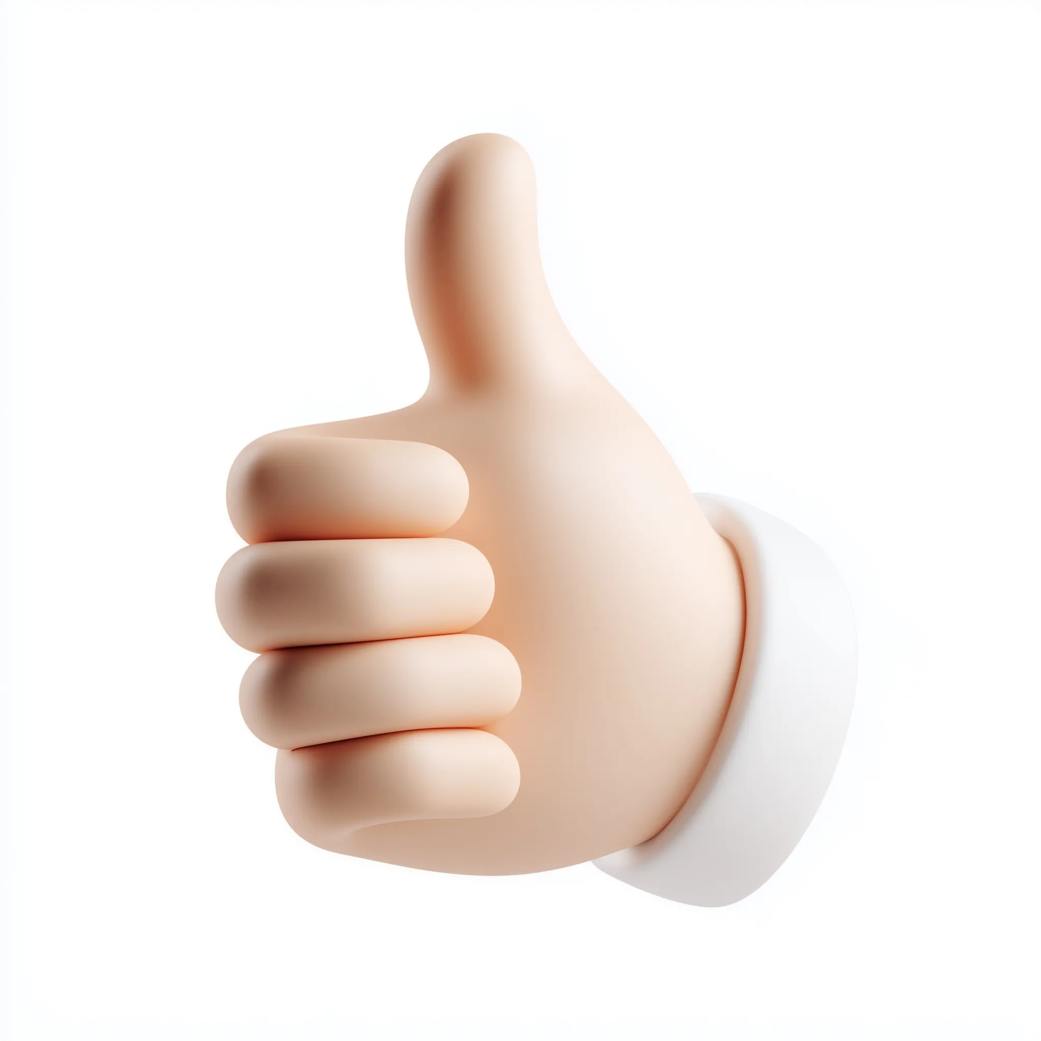 A 3D rendered cute kneaded style hand icon with a thumbs up gesture on a clean white background.