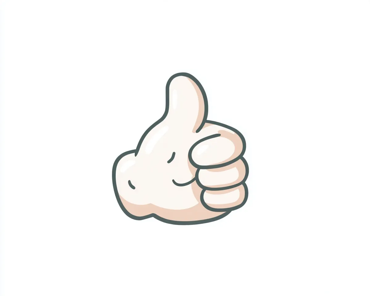 A cute, mini cartoon hand making a thumbs-up gesture in a soft pastel style on a white background.