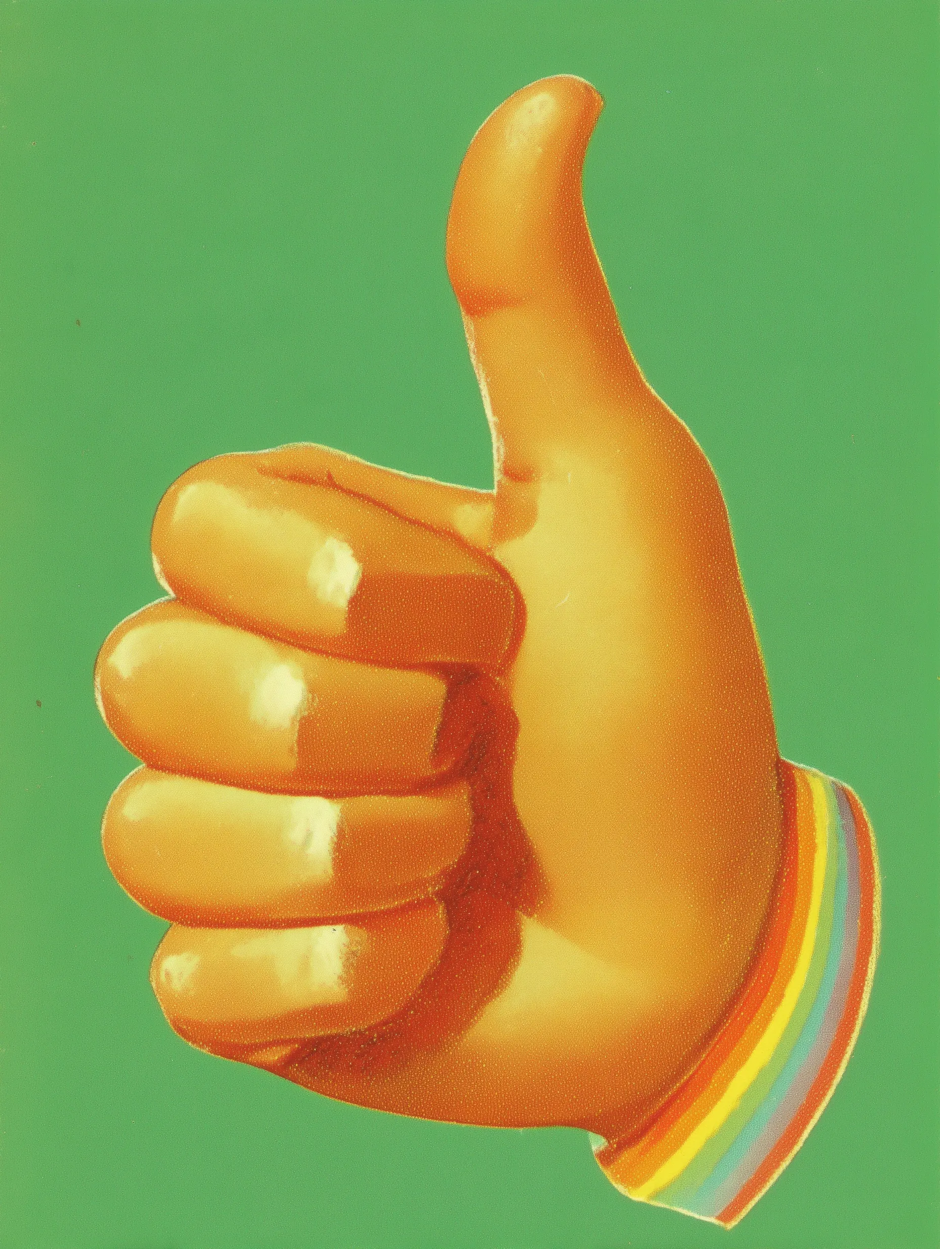A bright, hyper-saturated pink plastic thumbs-up hand gesture isolated on a plain background.