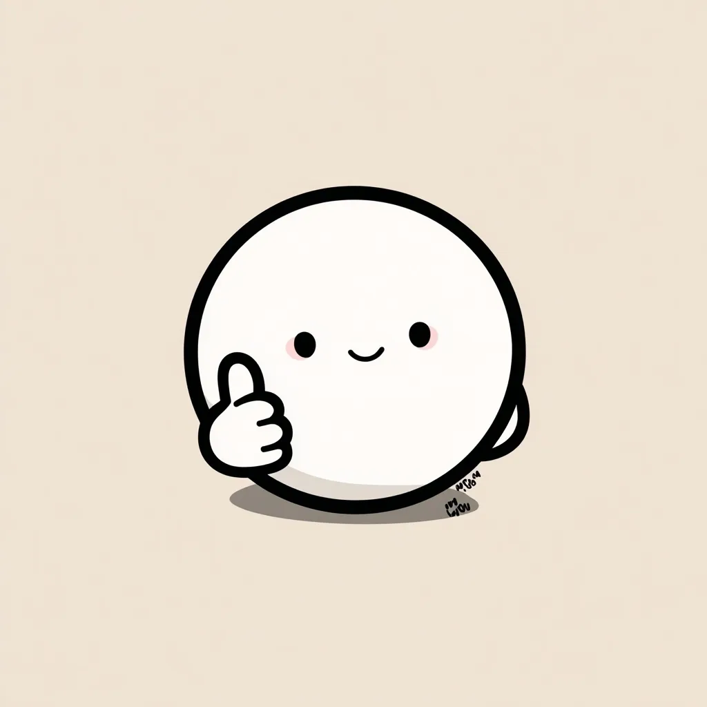 A simple, kawaii-style ping pong ball character with a thumbs up gesture, clean outlines, and a confident expression.