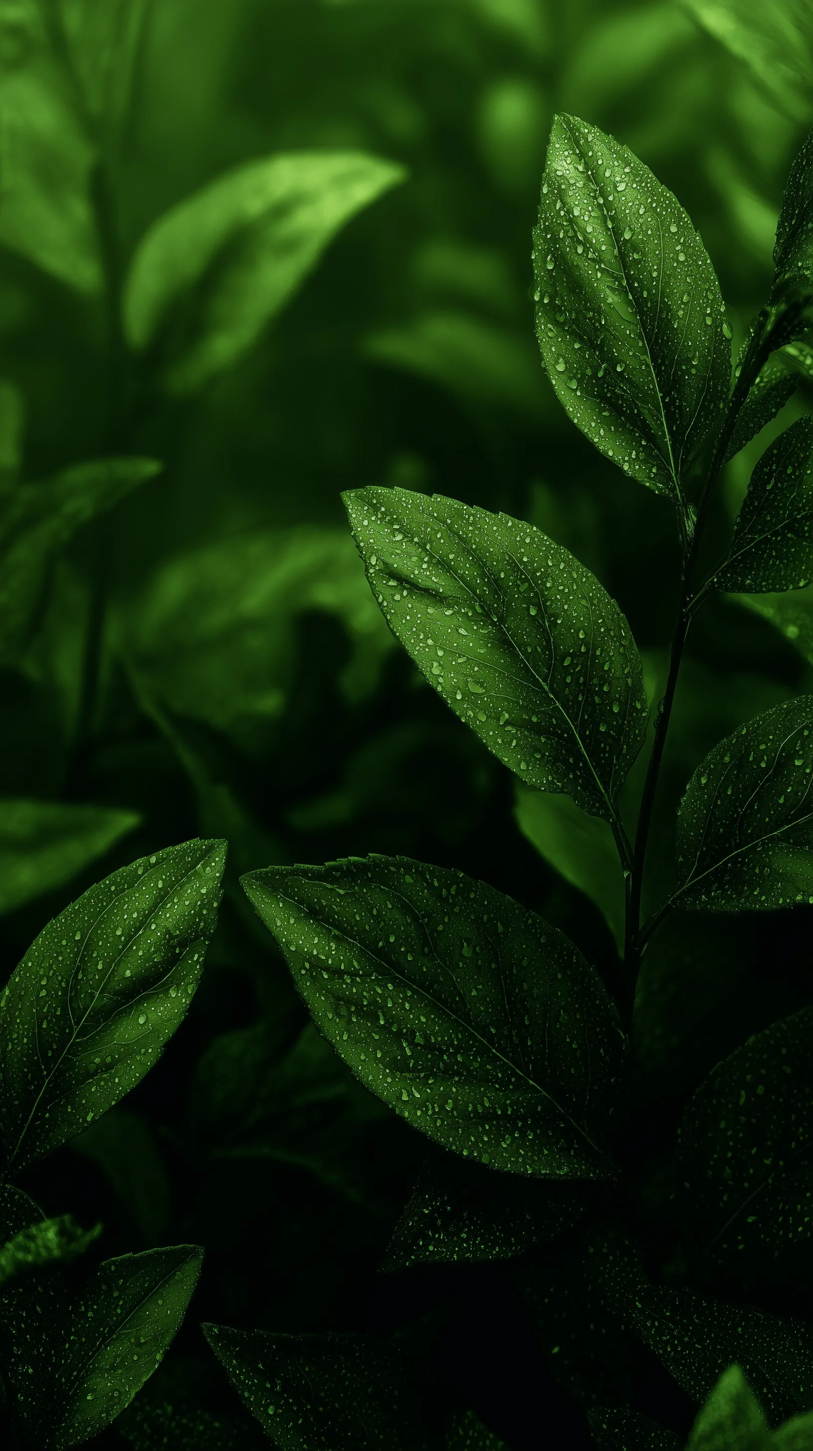 Dark green spring season mobile wallpaper, low contrast aesthetic background for iPhone in 4K resolution.