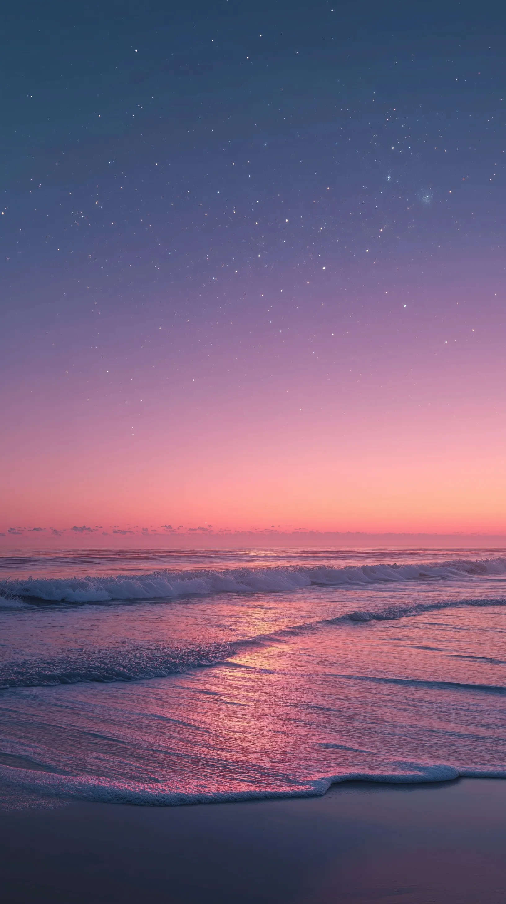 Panoramic ocean sunrise with pastel sky and gentle waves, minimalist mobile wallpaper for serene hope and rebirth.