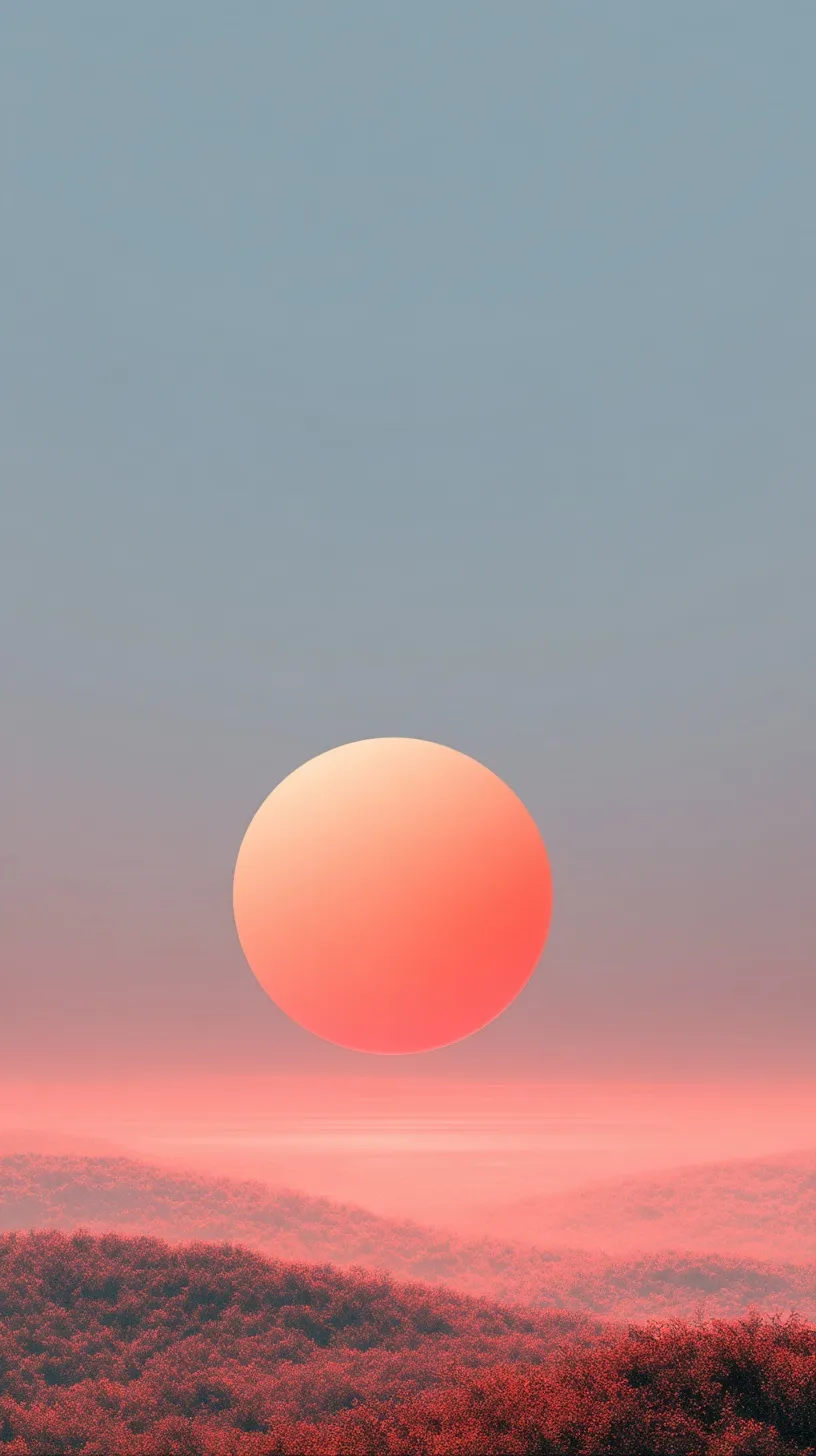 Minimalist sunset mobile wallpaper featuring a geometric red chrome circle for iPhone 4K aesthetic background.