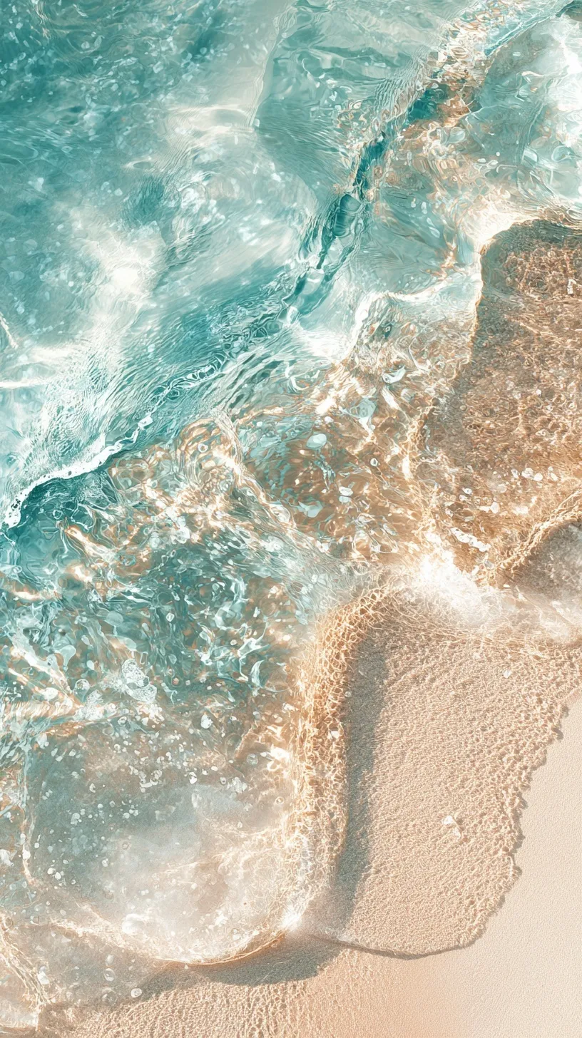 Crystal-clear turquoise ocean water with sand seabed and gentle sunlight ripples, high-definition mobile wallpaper.