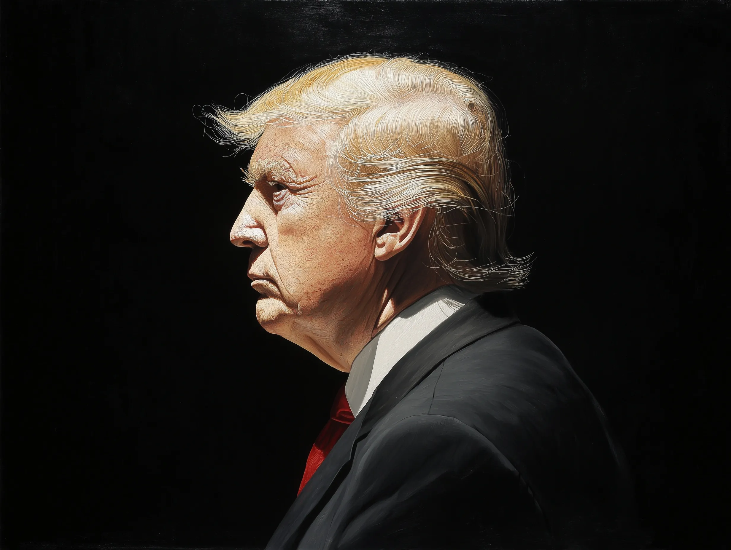 A realistic AI-generated portrait of Donald Trump looking towards the camera with a confident expression.