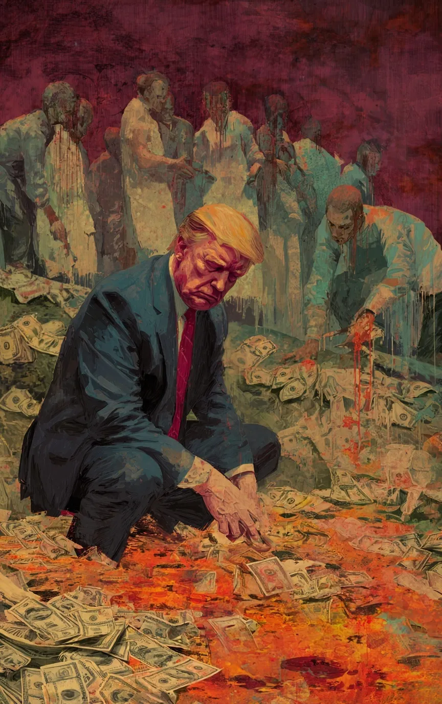 AI-generated conceptual portrait of Donald Trump representing political controversy and national disgrace.