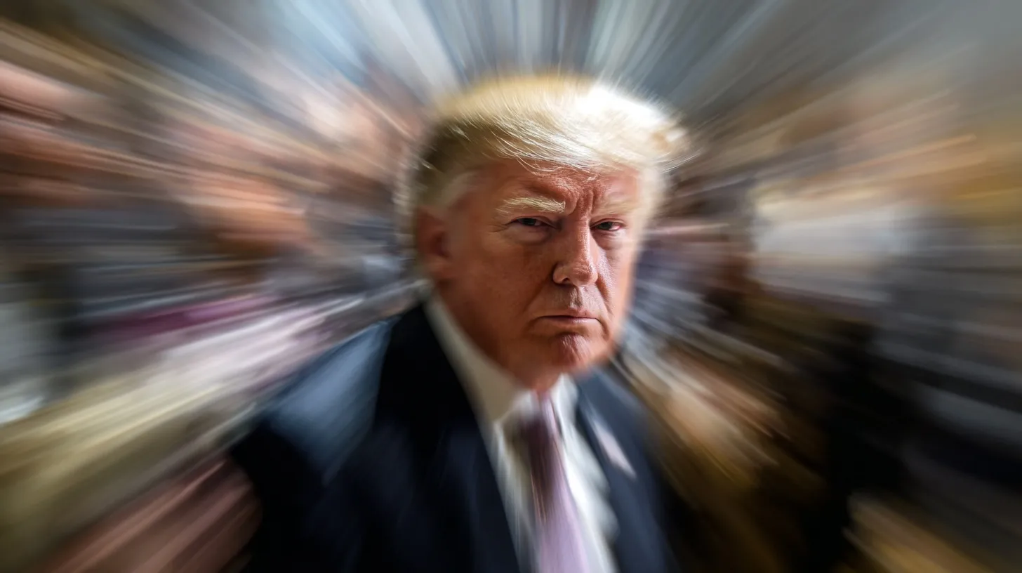 AI-generated image of Donald Trump with a bold, blurred background representing a winner-takes-all political stance.