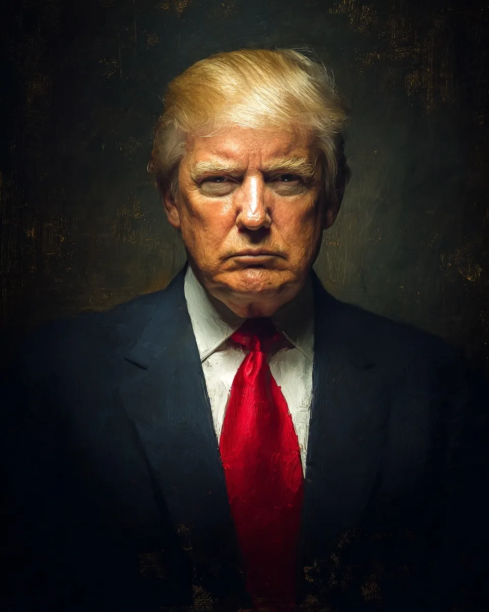 AI-generated digital portrait of Donald Trump with realistic features and professional studio lighting.