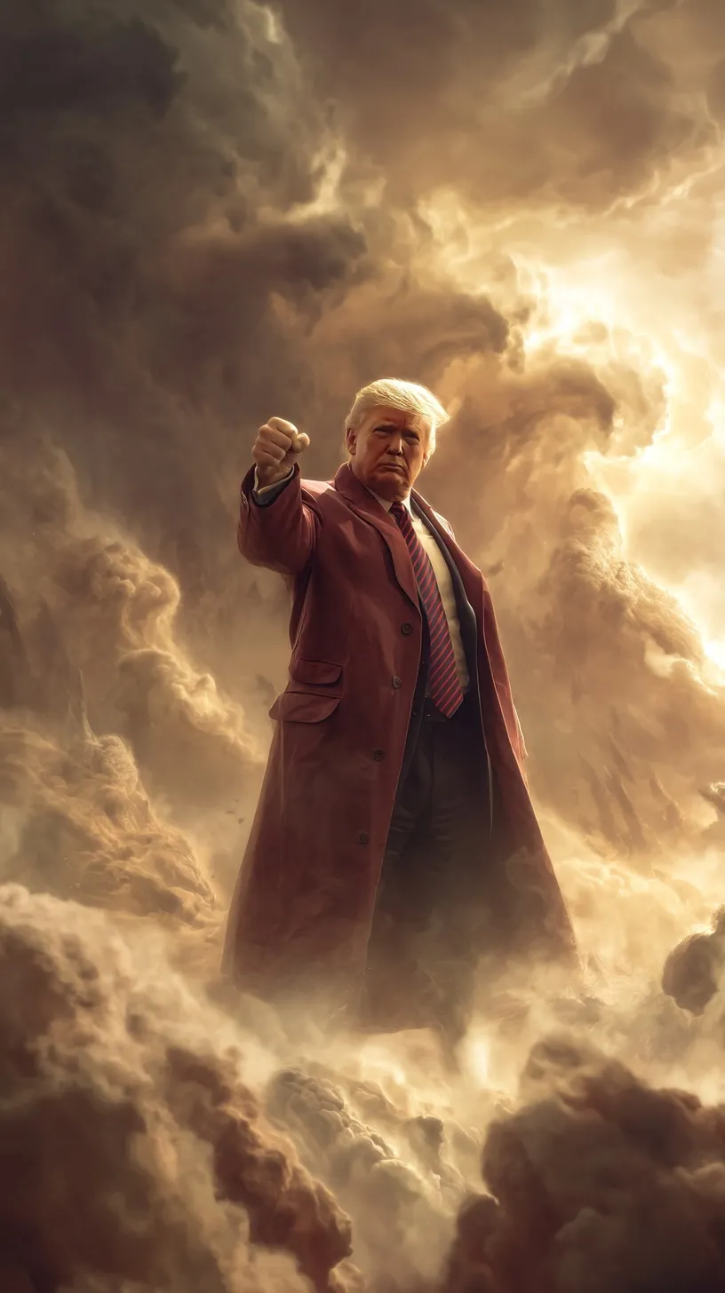 AI-generated image of Donald Trump depicted as a mighty, heroic figure standing as a savior of the world.
