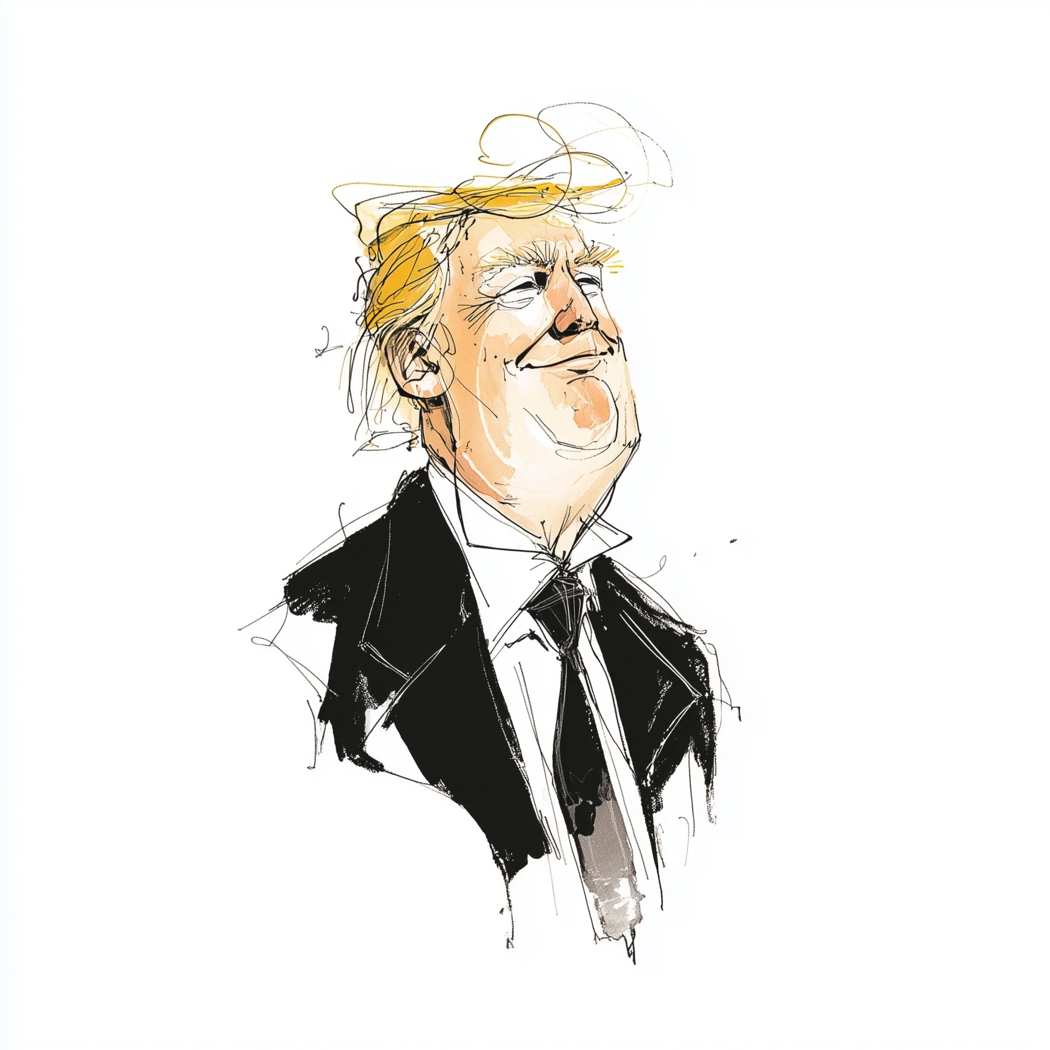 A satirical caricature of Donald Trump in the distinct, expressive artistic style of Dominic Philibert.
