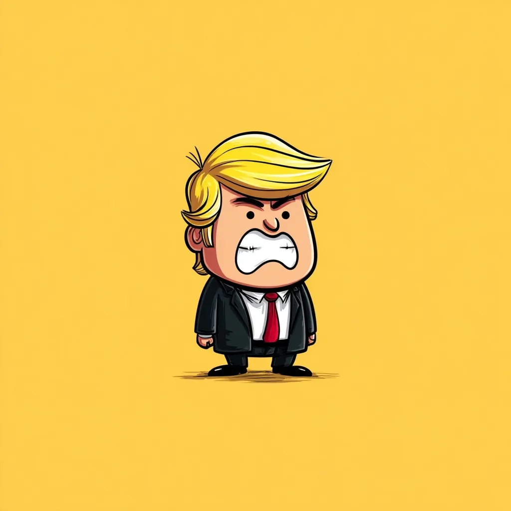 A cute, chibi-style ugly caricature of Donald Trump with exaggerated features in a cartoon illustration.