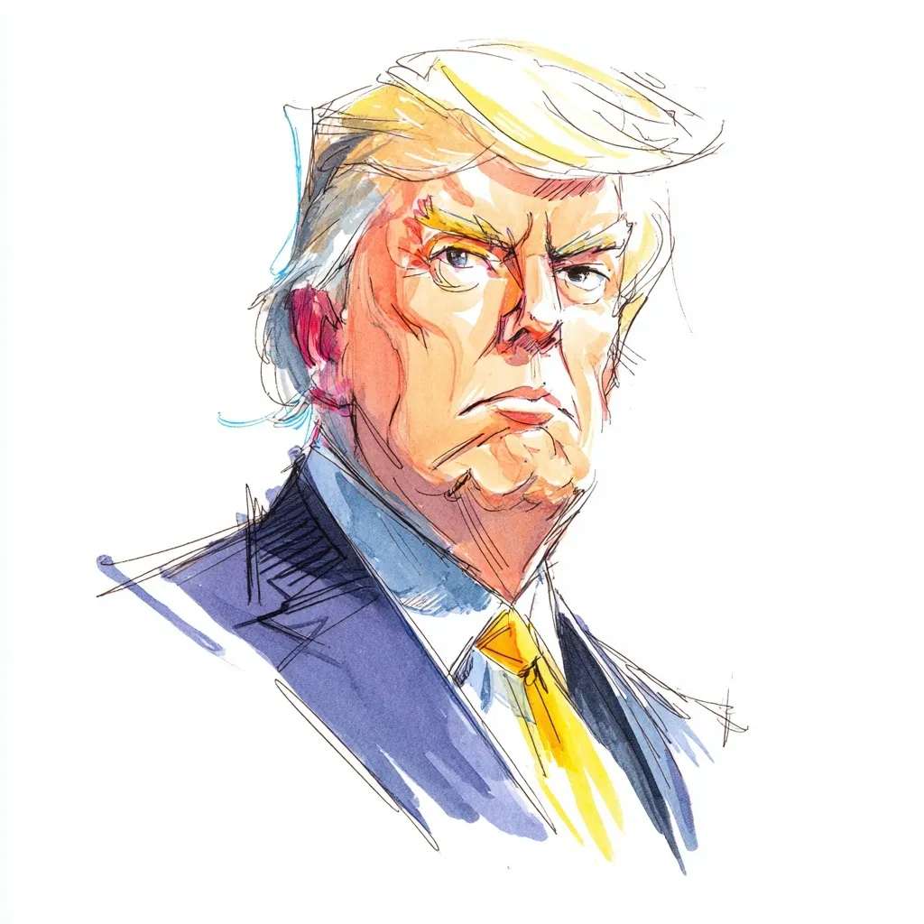 A professional caricature illustration of Donald Trump isolated on a clean white background.