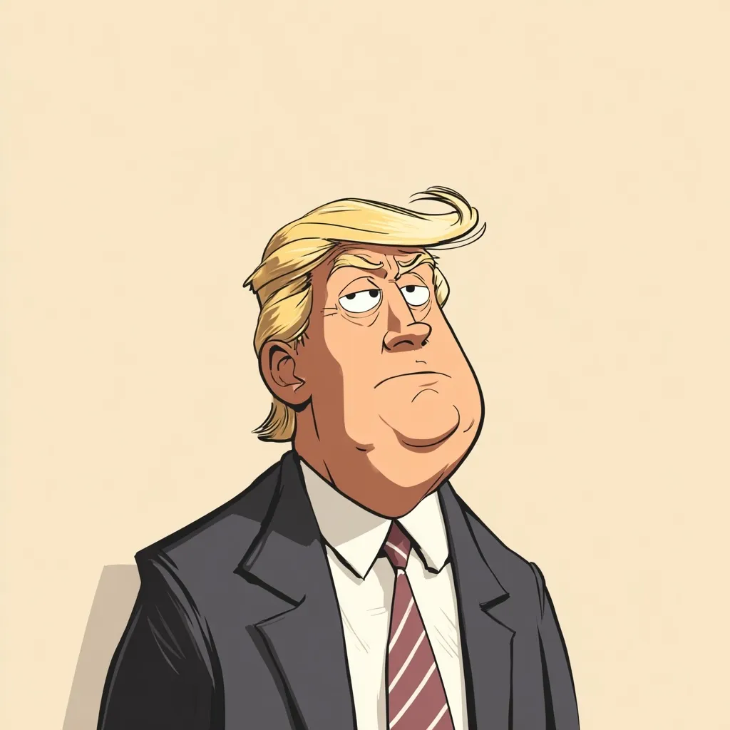 A funny vector caricature of Donald Trump with a smug expression against a plain white background.