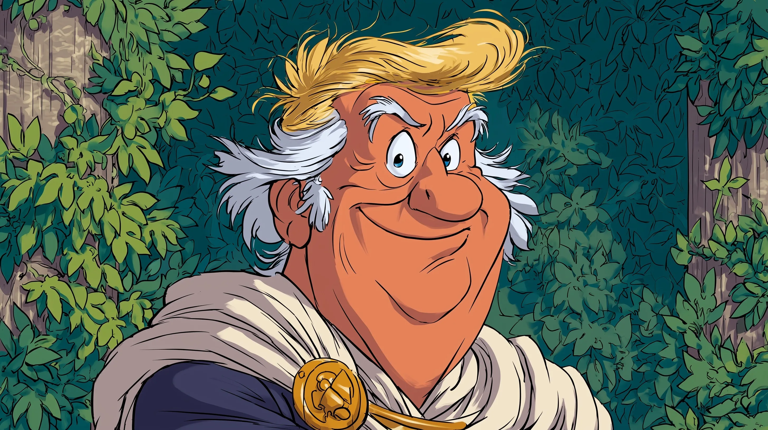A caricature of the US President drawn in the iconic French comic book style of Getafix from Asterix and Obelix.