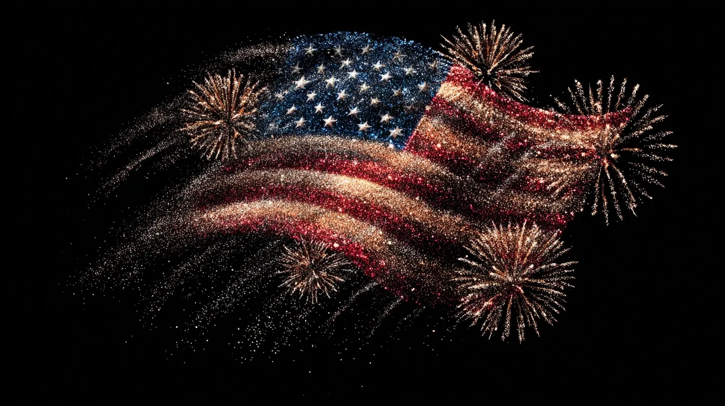 American flag shaped fireworks display isolated on a black background for Independence Day celebrations.
