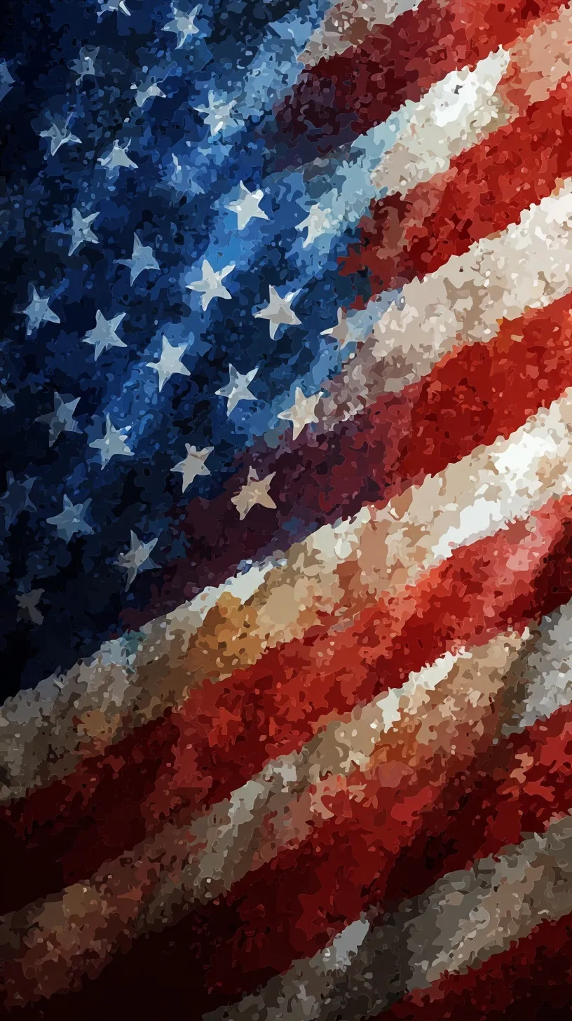 A detailed close-up of an American flag rendered in a vibrant artistic watercolor style.